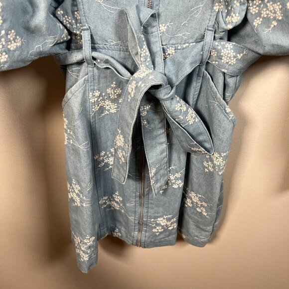 Sweet En Forme Embroidered Ruffle Mini Dress Size XS Denim Floral Feminine - Picture 8 of 12